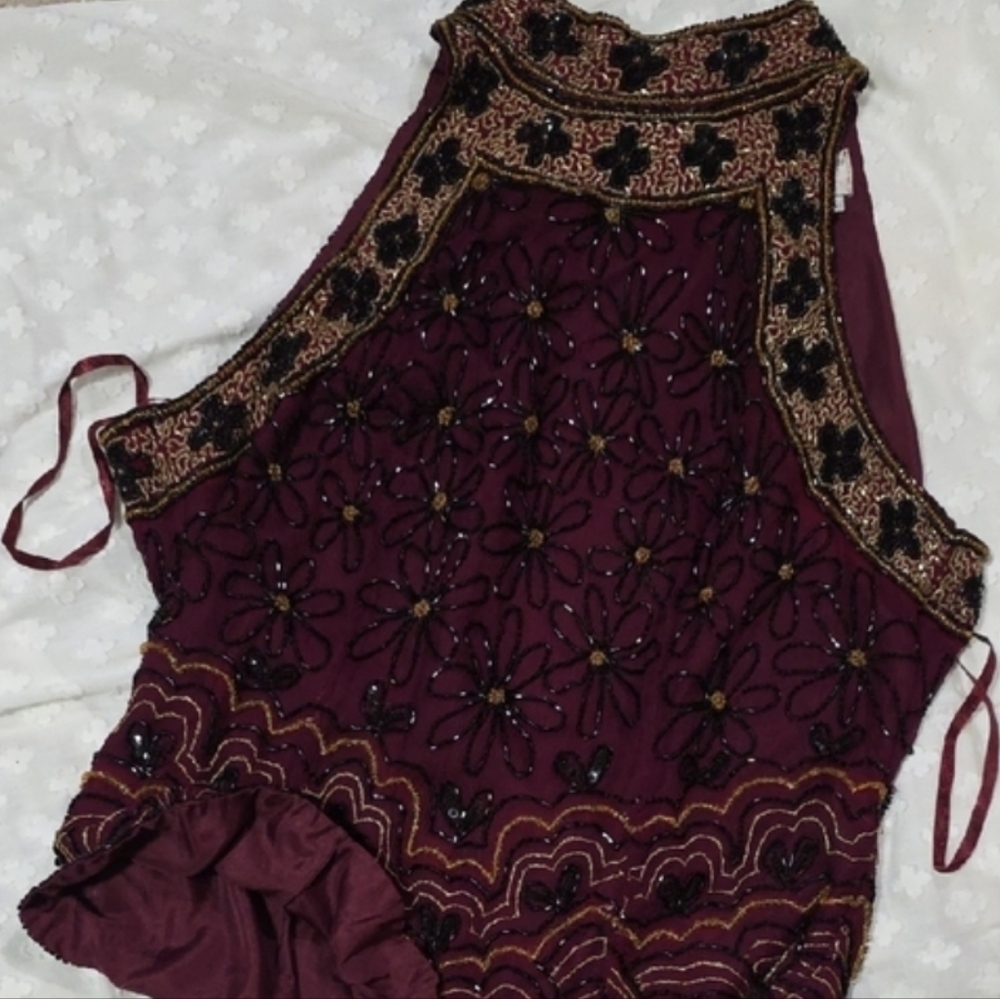 FREE COPY VTG Papell EVENING Embroidered Embeĺlished Sequin BEADED Halter READ